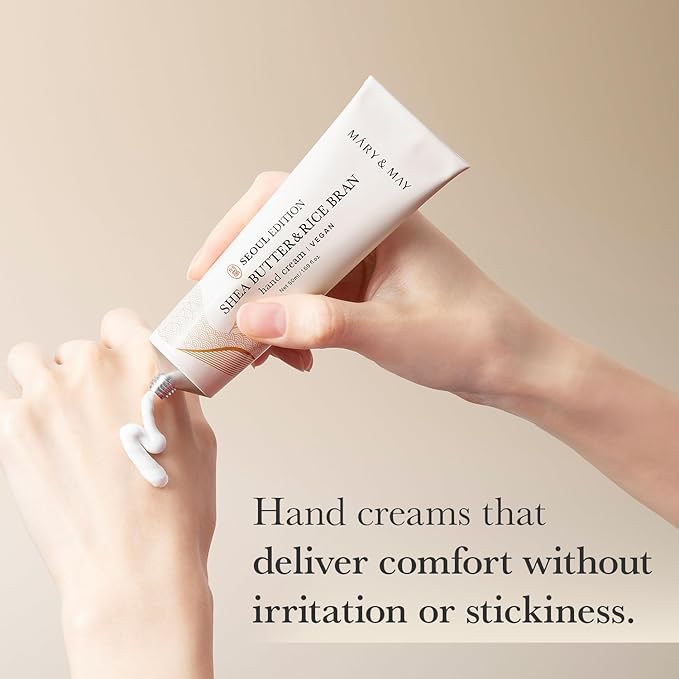 Mary&May SEOUL EDITION Shea Butter & Rice Bran Hand Cream - Korean Fragrance Free Nourishing Vegan Hand Moisturizer for Soft, Healthy Hands - Non Greasy Velvet Hand Butter, 1.69oz.