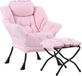 LITA Lazy Chair with Ottoman, Modern Accent Leisure Upholstered Sofa, Contemporary Lounge Reading Chair with Armrests and a Side Pocket for Living Room, Bedroom & Small Space, Pink