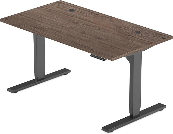Progressive Desk Stand Up Adjustable Height Electric Standing Desk - 60"x30" Dual Motor, Computer Workstation Sit Stand Table for Home Office - Light Walnut, Black Frame