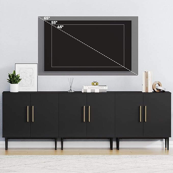 Modern Storage Cabinet, Free Standing Buffet Cabinet, Black Sideboard and Buffet Storage, Wood Accent Furniture for Living Room, Hallway, Entryway, Dining Room, Bedroom (1, Black)