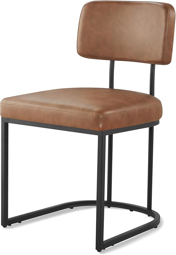Dining Chairs Set of 4, Upholstered Modern Kitchen Chairs with Ergonomic Backrest, Faux Leather Cushion Seat & Metal Legs for Living Room, Restaurant, and Café, Brown, 2 Boxs