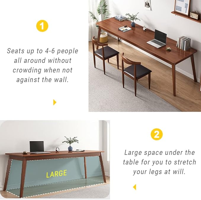 Mid-Century Long Desk Table - 71" Simple Modern Extra Long 2-Person Wood Computer Workstation for Home Office Work in Walnut, 71" W x 20" D