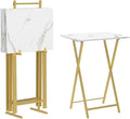 HOOBRO Folding TV Tray Tables, Set of 4 TV Trays with Storage Rack, Industrial Side Table for Eating at Couch, Foldable Snack Table for Small Space, Easy Assembly, Marble and Gold DM50BZ01