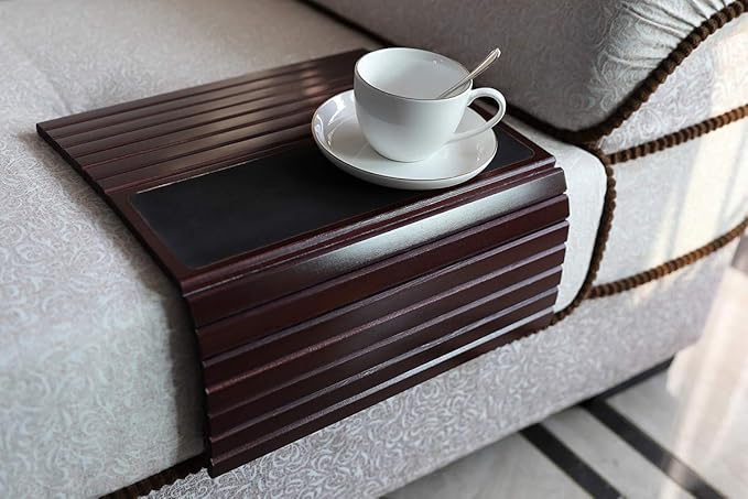 GEHE Bamboo Sofa Arm Tray Table for Couch Flexible/Foldable Sofa Tray Couch arm Table Perfect for Drinks Snacks Remote Control or Phone Great arm Tray for Couch armrest