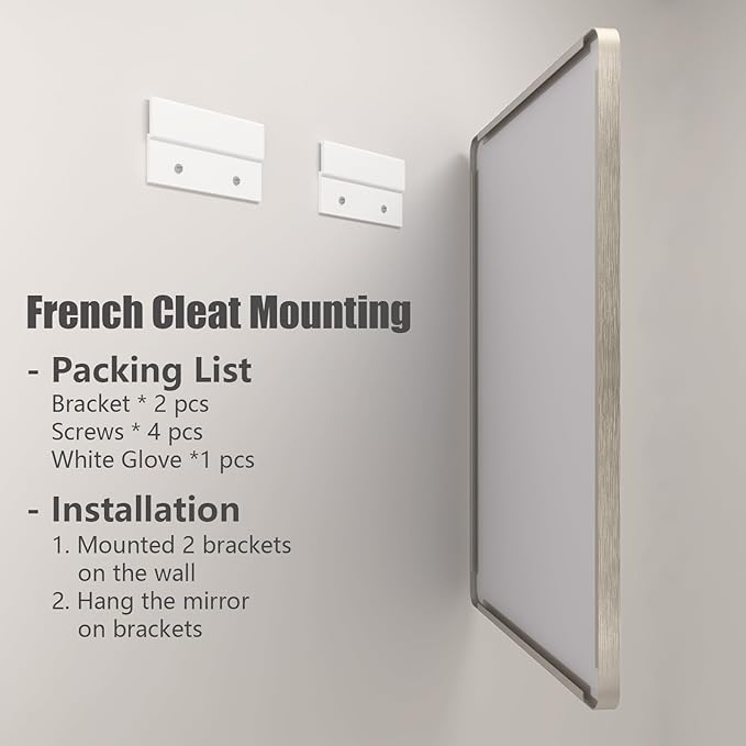 24x32 Inch Brushed Nickel Bathroom Mirror, Rounded Rectangle Silver Metal Frame Mirror, Silver Bathroom Vanity Mirror, Anti-Rust, Hangs Horizontally or Vertically