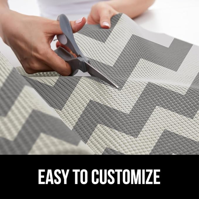 GORILLA GRIP powerGRIP Drawer Shelf and Cabinet Liner, Thick Strong Hold, Non-Adhesive Liners Protect Kitchen Cabinets and Cupboard, Bathroom Drawers, Easy Install, Breathable Mat, 12" x30', Chevron