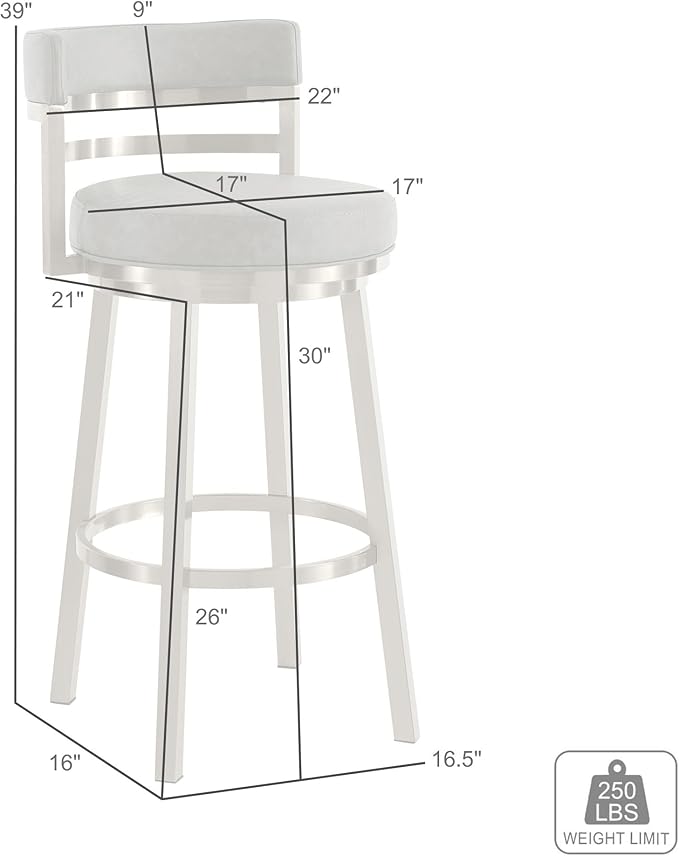 Armen Living Madrid 30" Seat Height Swivel Modern Vintage Coffee Faux Leather and Gold Brushed Stainless Steel Bar Stool for Kitchen Island Counter