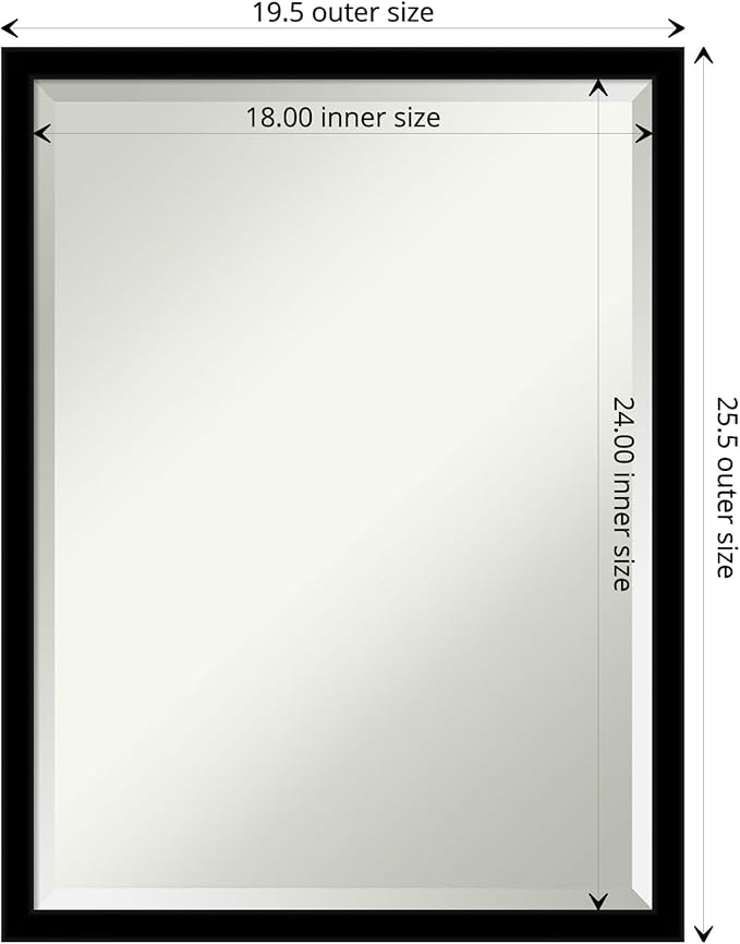 Amanti Art Black Bathroom Mirror for Over Sink, 26x20 Jet Black Rectangle Vanity Mirror, Medium Modern Contemporary Frame, Hangs Horizonally and Vertically, Bathroom Wall Decor, Beveled Edge