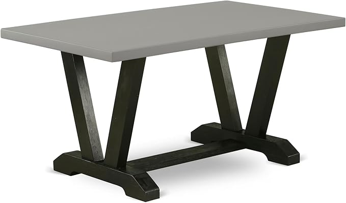 East West Furniture V696AB106-6 6 Piece Modern Dining Table Set Contains a Rectangle Wooden Table with V-Legs and 4 Shitake Linen Fabric Parson Chairs with a Bench, 36x60 Inch, Multi-Color