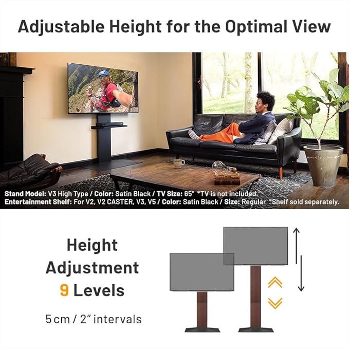 WALL V3 High Type | Sleek 32-80 Inch Universal Ultra Thin TV Stand | Satin White | for Living Room and Bedroom, Space Saving, Adjustable Mount, No Drill, Japan-Engineered Design