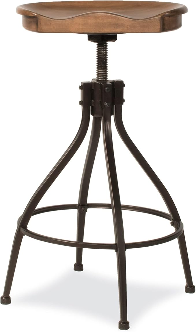 Hillsdale Worland Backless Metal Adjustable Height Stool with Wood Saddle Seat, Set of 2, Brown