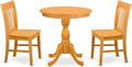 East West Furniture ESNF3-OAK-W 3 Piece Dining Set Contains a Round Dining Table with Pedestal and 2 Kitchen Chairs, 30x30 Inch, Oak