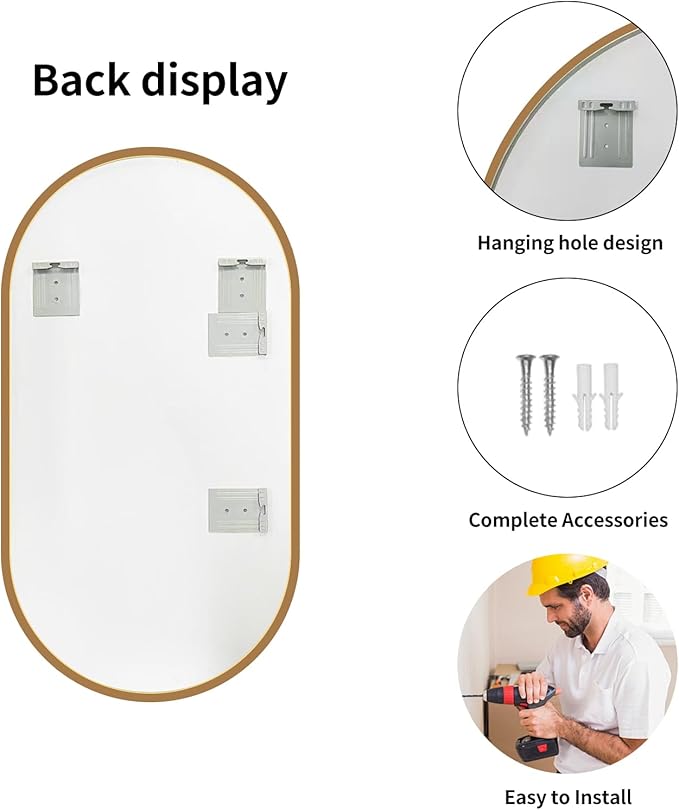 LAIYA 33x20inch Oval Wall Bathroom Mirror with Golden Aluminum Frame,Wall Mounted Oval Vanity Mirrors， Explosion-Proof Glass, Waterproof Design, Easy Installation，Horizontally/Vertically