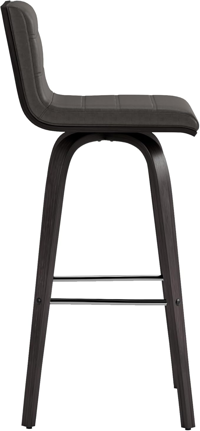 Armen Living Vienna 30" Swivel Bar Stool in Black Wood Finish with Gray Faux Leather - Set of 4