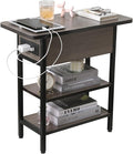 Modern End Table with Charging Station, Narrow Side Table with USB Ports & Outlets, Flip-Top Nightstand with Storage Shelf, Small Bedside Table for Living Room, Bedroom, Small Space, Charcoal Gray