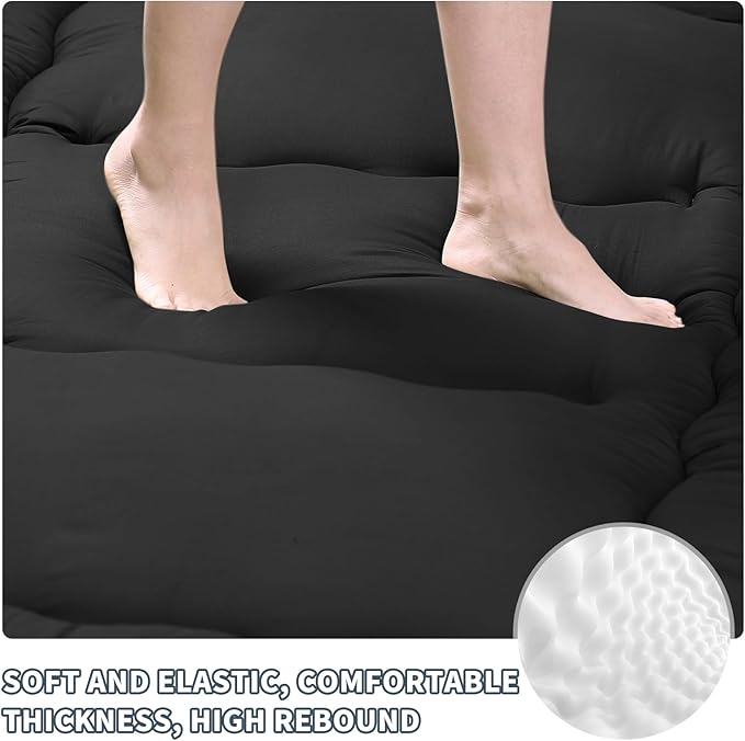 Japanese Floor Mattress,4" Thicken Japanese Floor Sleeping Pad Foldable,Futon Mattress Suitable for Camping and Guest Room (Black, Twin (80" x 36"))