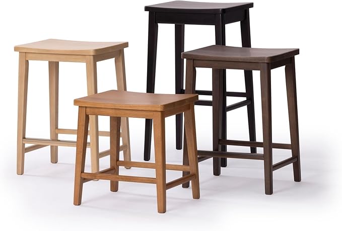 Plank+Beam Smythe Bar Stool, 30", Set of 4, Sturdy Wood Modern Kitchen Bar Height Stool, Saddle Seat Backless Bar Chair, Metal Footrest, Walnut