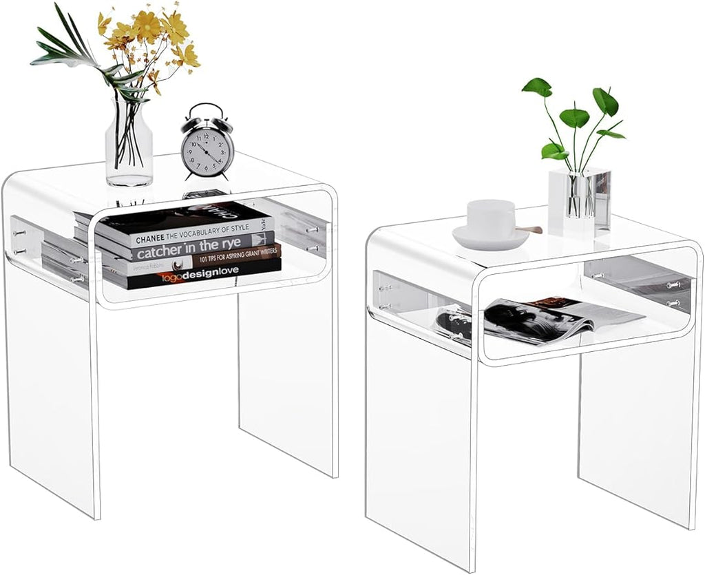 Clear Acrylic End Table 2-Tier Bedside nightstand for Living Room Bedroom Home Decor (Clear Double)