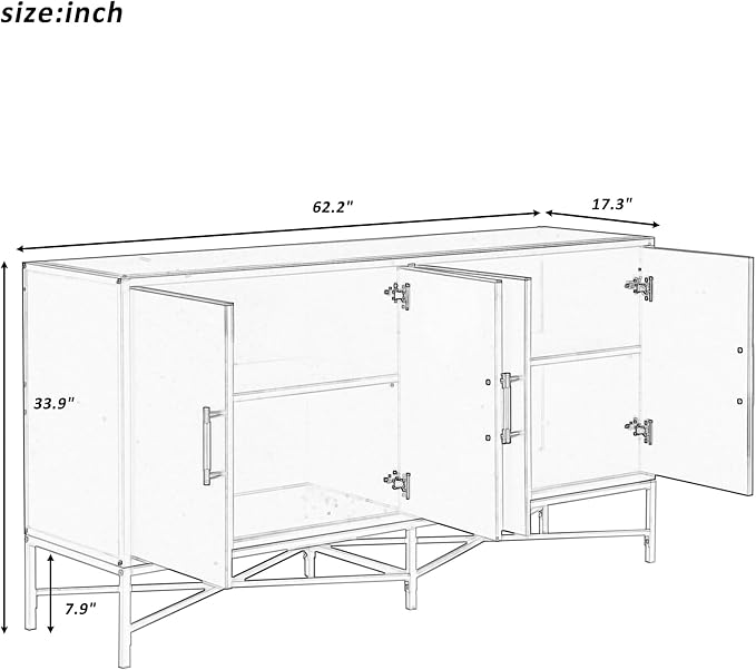 Merax Sideboard Buffet Cabinet with Storage, 4 Door Modern Cupboard w/Cross-Leg Design, Console Table for Kitchen, Dining/Living Room, Grey