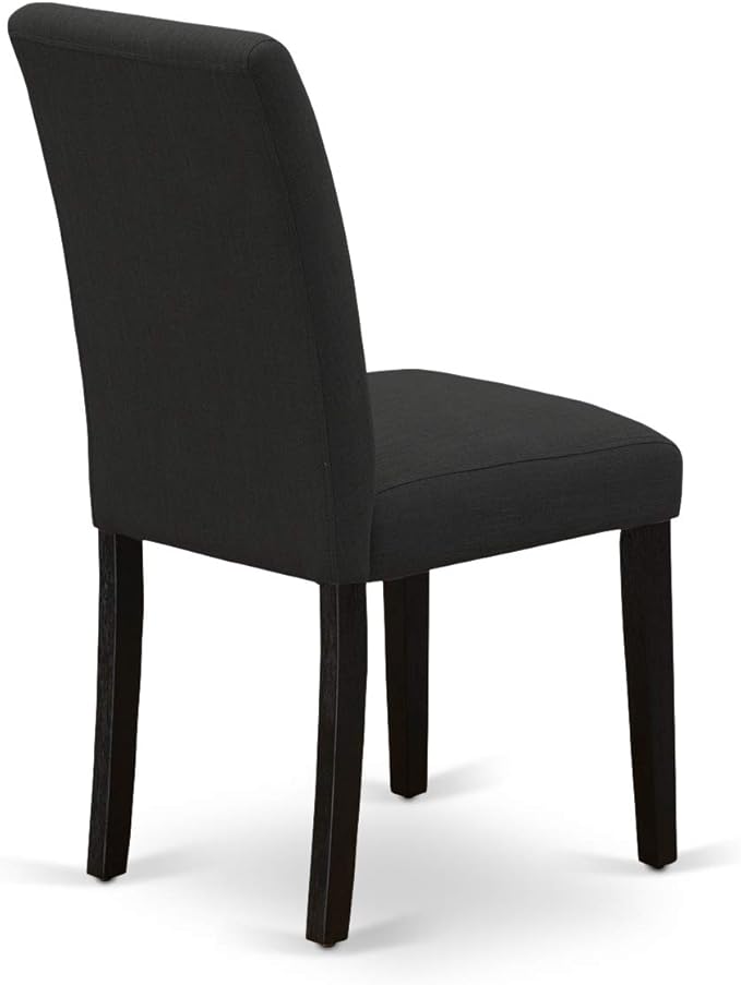 East West Furniture X627AB624-9 9 Piece Dining Set Includes a Rectangle Dining Room Table with X-Legs and 8 Black Color Linen Fabric Upholstered Parson Chairs, 40x72 Inch, Multi-Color
