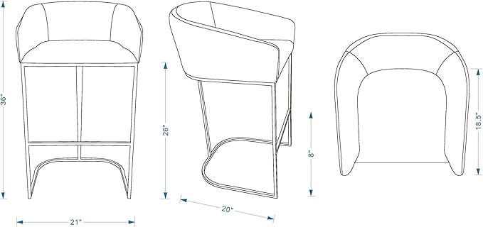 Manhattan Comfort Louvre 26 Inch Mid Century Modern Counter Height Bar Stools - Elegant Faux Leather Padded Seat, Stainless Steel Base with Footrest, Fully Assembled Barstools, Set of 3, Black & Gold