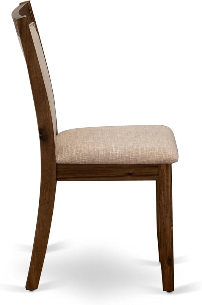 F2MZ7-50N-04 7-Pc Wooden Dining Set Includes a Pedestal Table and 6 Light Tan Polyester Parson Chairs with Padded Back - Antique Walnut
