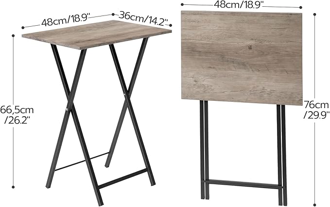 HOOBRO Folding TV Tray Tables, Set of 4 TV Trays with Storage Rack, Industrial Side Table for Eating at Couch, Foldable Snack Table for Small Space, Easy Assembly, Greige and Black BG50BZ01