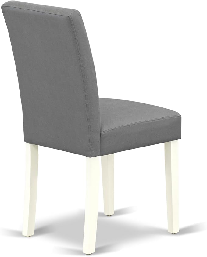 East West Furniture VAAS9-LWH-41 9 Piece Modern Dining Table Set Includes A Dining Table and 8 Platinum Gray Polyester Fabric Parson Dining Chairs with Stylish Back- Linen White Finish