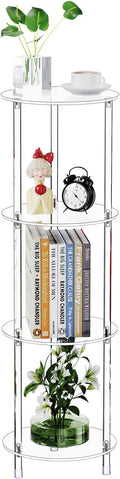 Clear Round Acrylic Side Table for Small Spaces, 11.81" L x 11.81" W x 38.7" H, 4 Tier Small Modern Drink End Table Nightstand, Minimalist Bedside Table for Living Room, Bedroom, Bathroom