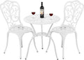 Bistro Set 3 Piece Outdoor Cast Aluminum Patio Bistro Set with Umbrella Hole, All Weather Bistro Table and Chairs Set, Small Patio Furniture Set for Garden, Porch,White
