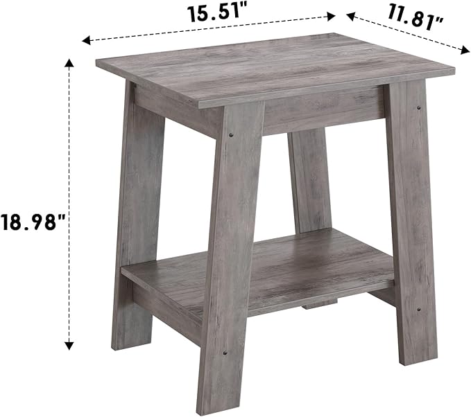 End Table, Set of 2, Side Table with 2-Tier Storage Shelf, Sofa Table for Small Space, Square Nightstand for Entryway, Farmhouse, Living Room, Easy Assembly, Grey