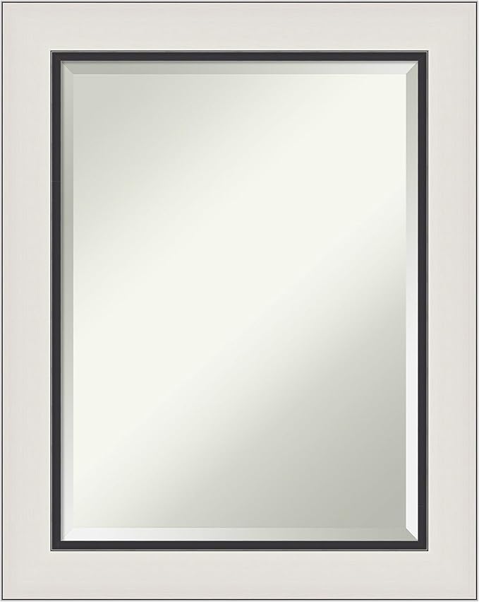 Amanti Art Silver Bathroom Mirror for Over Sink, 30x24 Ellie Silver Black Rectangle Vanity Mirror, Medium Modern Contemporary Frame, Hangs Horizonally and Vertically, Bathroom Wall Decor, Beveled Edge