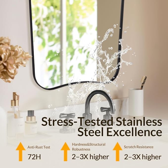 Black Bathroom Mirror, Black Vanity Mirror, 22x30 Irregular Shaped Mirror for Wall, Anti-Rust Metal Framed Wavy Mirror