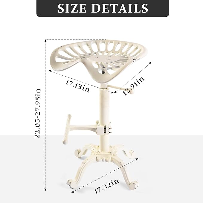 Vintage Tractor Seat Bar Stools Rustic 20-27inch Counter Height Adjustable Kitchen Island Chair Industrial Swivel Saddle Seat for Coffee House Office