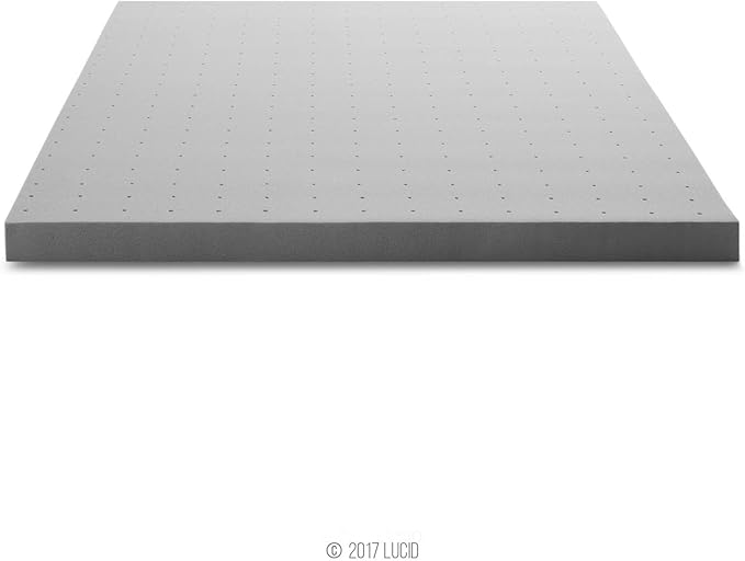 Lucid 3 Inch Ventilated Bamboo Charcoal Memory Foam Mattress Topper, CertiPUR-US Certified, Moisture and Odor Control-Full