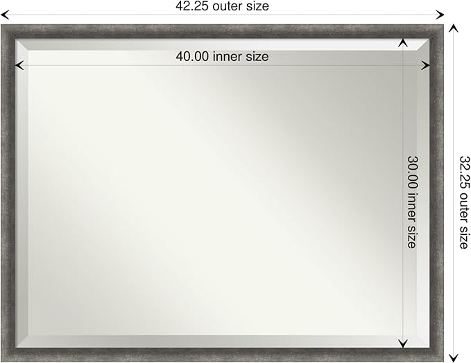 Amanti Art Grey Wall Mirror 32x42 Burnished Concrete Narrow Rectangle Bathroom Mirror for Wall Decor Living Room, X-Large Modern Contemporary Wood Frame, Hangs Horizonally and Vertically, Bathroom