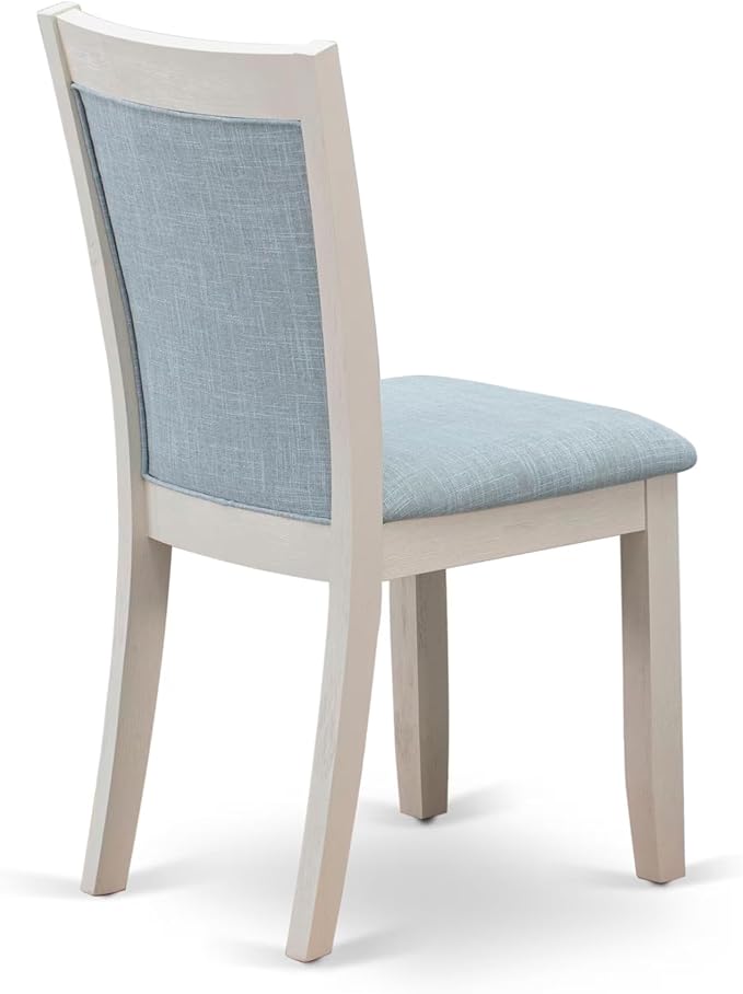 East West Furniture V097MZ015-7 7 Piece Dining Room Table Set Consist of a Rectangle Dining Table with V-Legs and 6 Baby Blue Linen Fabric Upholstered Chairs, 40x72 Inch, Multi-Color