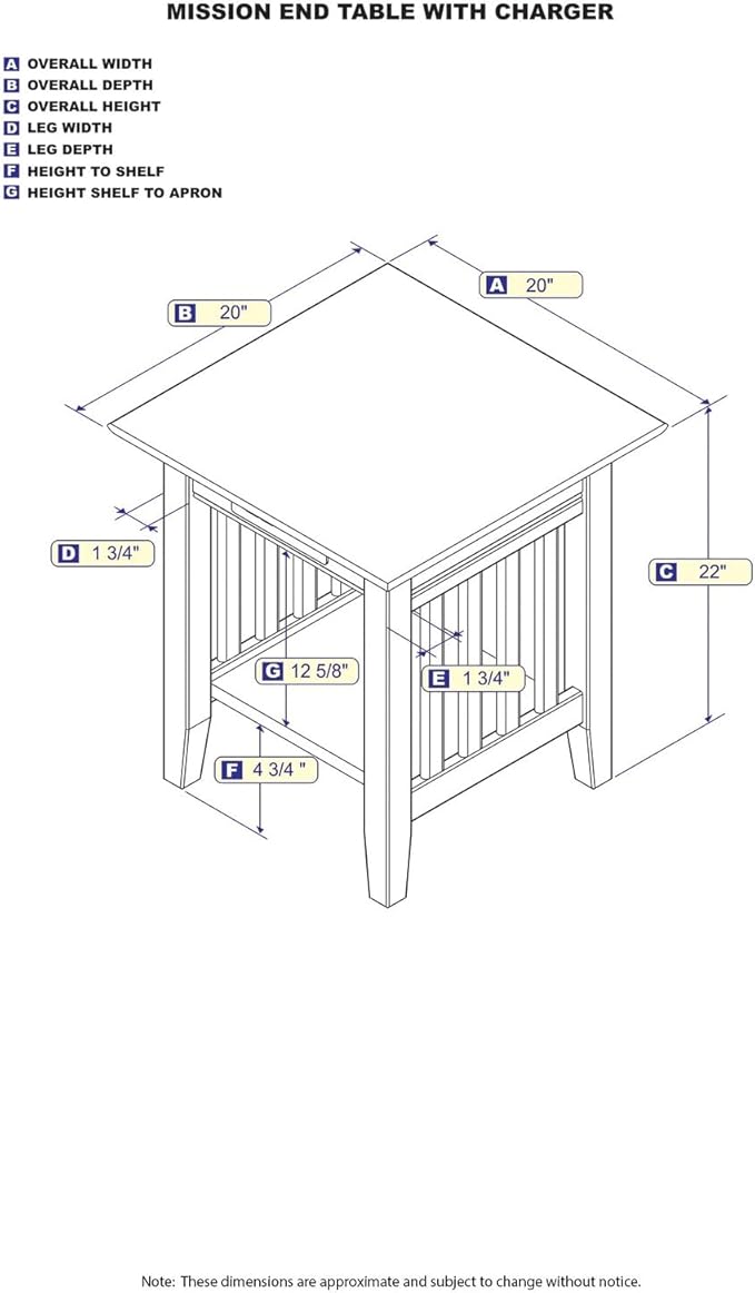 AFI, Mission End Table with Charging Station, Grey