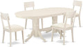 East West Furniture VAAD5-LWH-LC 5 Piece Dining Room Furniture Set Includes an Oval Kitchen Table with Butterfly Leaf and 4 Faux Leather Upholstered Dining Chairs, 40x76 Inch, Linen White