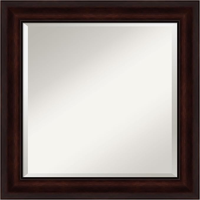 Amanti Art Brown Wall Mirror 25x25 Coffee Bean Brown Square Bathroom Mirror for Wall Decor Living Room, Medium Casual Frame, Hangs Horizonally and Vertically, Bathroom Decor, Beveled Edge from WI, USA