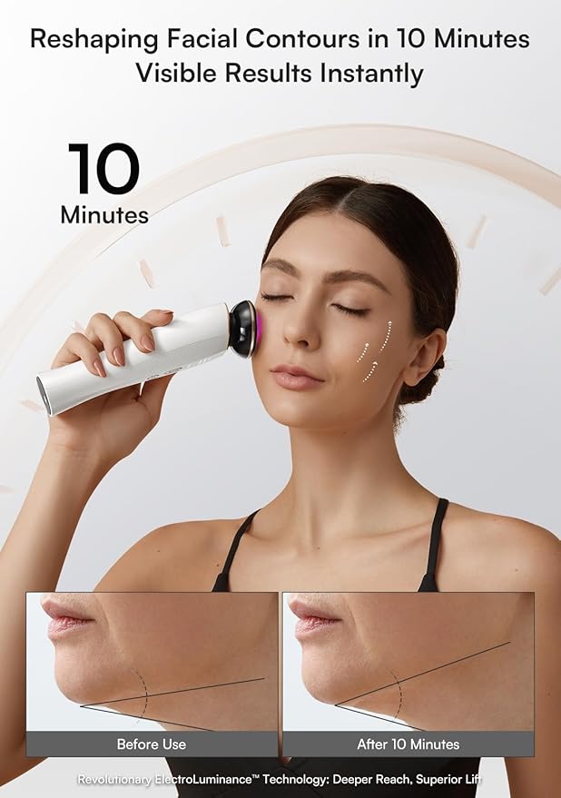 INIA 3-in-1 Skin Tightening Device True Beauty Glow Facial Massager Red Light Therapy for Face and Neck