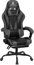 Gaming Chair with Linkage Armrest & Footrest, High Back Video Gaming Chair, Black/Grey