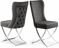 Ottomanson Royal Dining Chairs Set of 4 – Upholstered Tufted Microfiber, Assembled, Silver Metal Legs, Beech Wood Frame, 350 lb Capacity, Gray