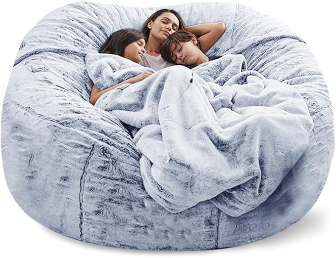 Giant Fur Bean Bag Chair Cover for Kids Adults, (No Filler) Living Room Furniture Big Round Soft Fluffy Faux Fur Beanbag Lazy Sofa Bed Cover (Snow Grey, 5FT)