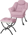 IDEALHOUSE Lazy Chair with Ottoman - Modern Living Room Chairs for Small Spaces, Ergonomic Reading Chair with Armrests, Comfy Chair with Ottoman for Bedroom & Living Room, Pink