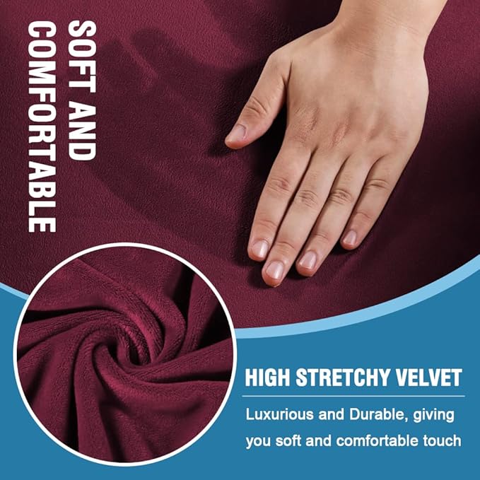 H.VERSAILTEX Sofa Cover 3 Piece T Cushion Loveseat Slipcovers Thick Velvet Couch Cover Furniture Protector Stretch T Cushion Sofa Covers for 2 Cushion Couch with 2 T Cushion Covers Washable, Burgundy