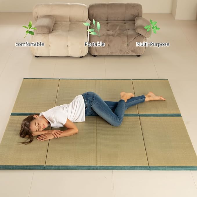MustMat Japanese Floor Mattress Foldable Tatami Mats Folding Tatami Futon Mattress Rush Grass Floor Bed 35.4"x78.7"x1.2"(2 Piece Set)