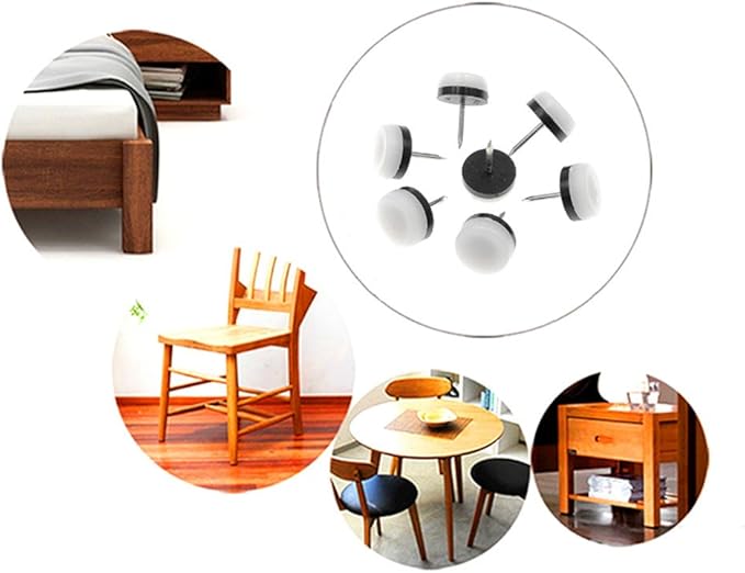 ALIMITOPIA 40pcs Furniture Glide Nail-in Thickened Nylon Chair Glide Slider Furniture Pad Floor Protector for Wooden Furniture Chair Tables Leg Feet(Φ28mm or 1.1";White)