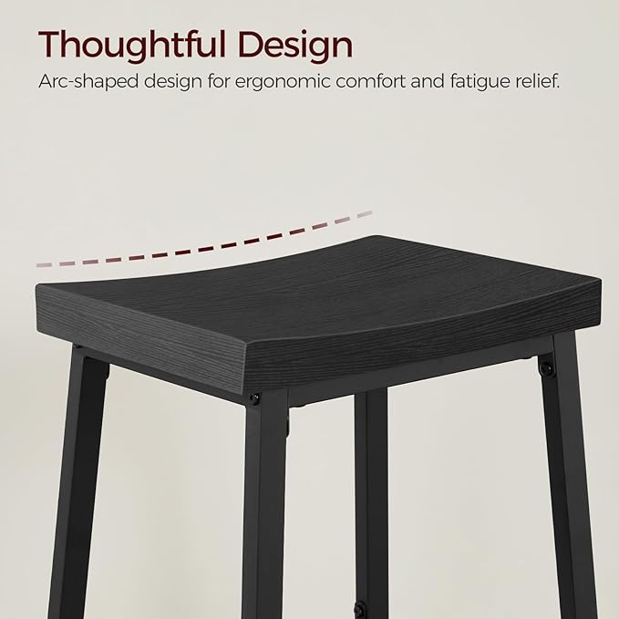 Bar Stools, Counter Height Bar Stools Set of 2, 23.7 Inch Saddle Stools with Footrest, Kitchen Stools, Industrial Style, for Dining Room, Counter, Bar, Black BABK0801