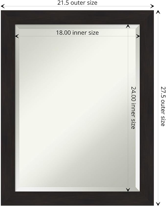 Amanti Art Brown Wall Mirror 28x22 Furniture Espresso Narrow Rectangle Bathroom Mirror for Wall Decor Living Room, Medium Casual Frame, Hangs Horizonally and Vertically, Bathroom Decor, Beveled Edge